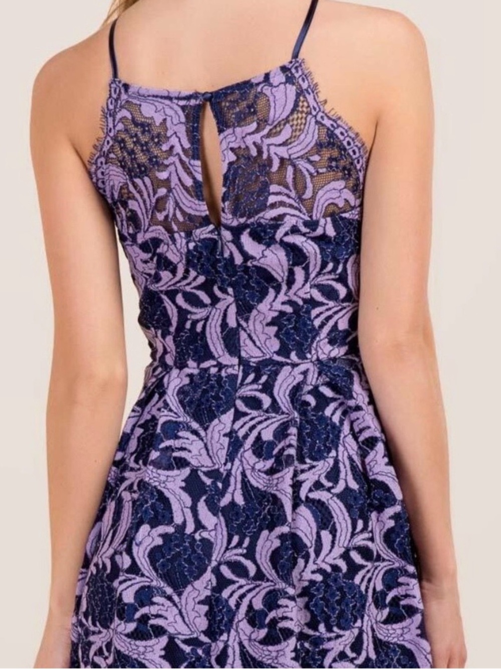 Francesca's Collections Lavender and Navy Lace Mini Dress - Picture 3 of 9